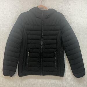 Michael Kors Jacket Womens Small Black Quilted Ultra Light Down Hooded Coat